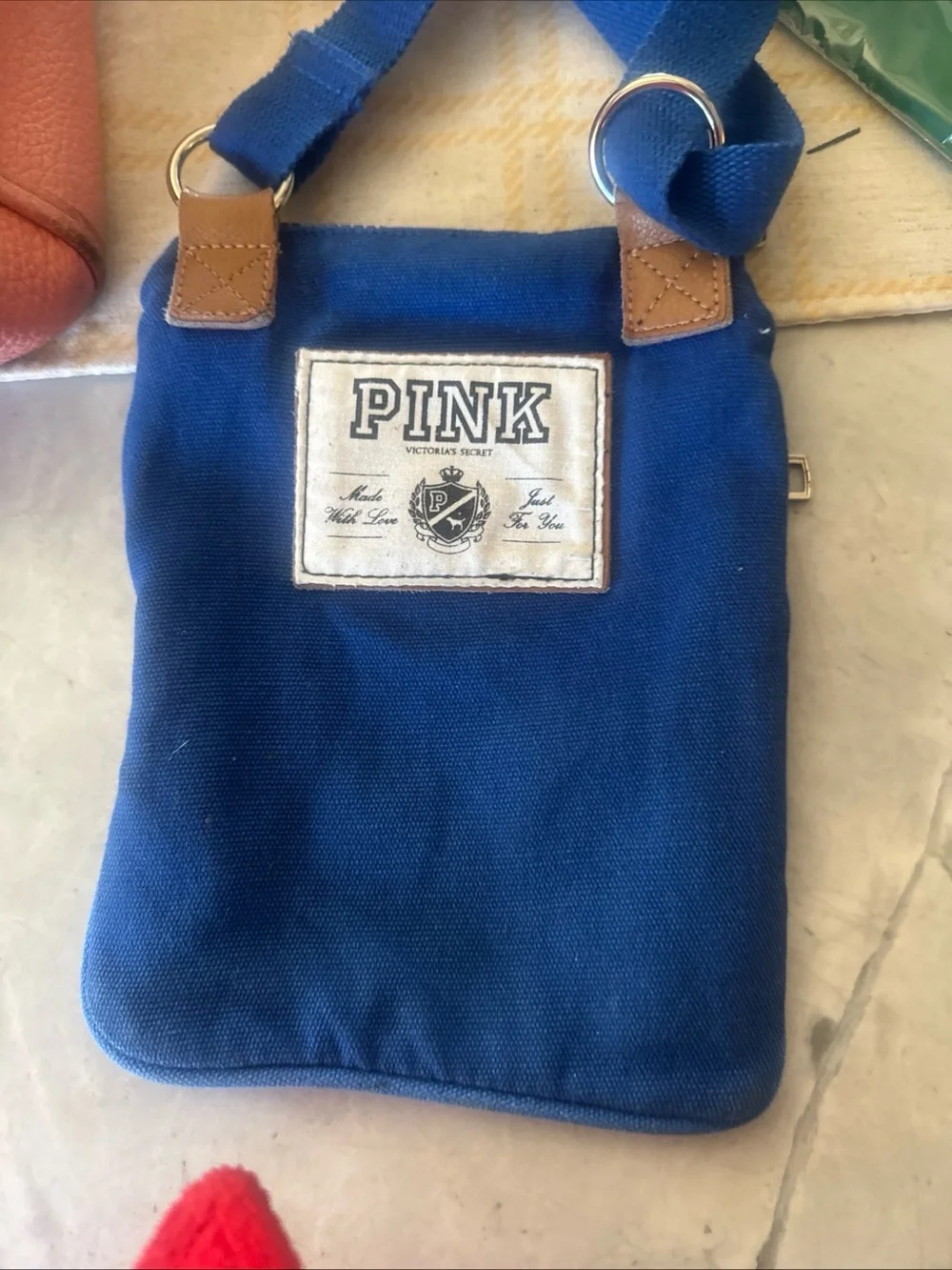 PINK Victoria's Secret Blue Canvas Crossbody with Red CHICAGO CUBS Accent